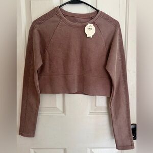 ARIE offline Cropped Ribbed Long-Sleeve Top - Dusty Mauve burnout